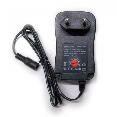 Alimentador 220V. - 3/4.5/5/6/7.5/9/12V.+USB 30W.