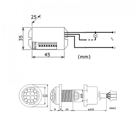 Detector de movimiento PIR empotrar 230 Vac