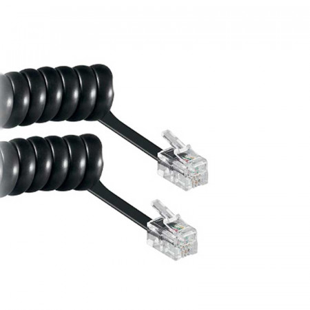 CONEXION TELEFONO RIZADO NEGRO 4P4C 4.5 MTR.