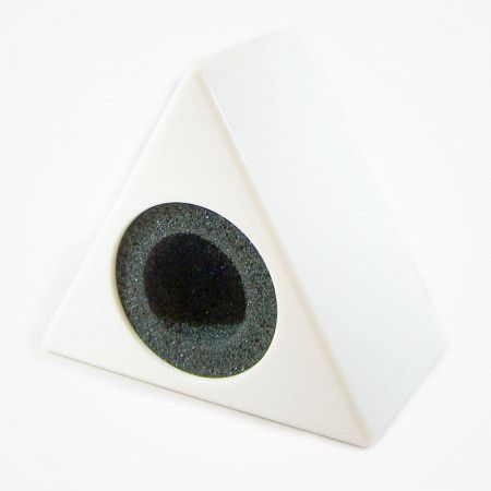 Soporte micrófono de mano forma triángulo blanco