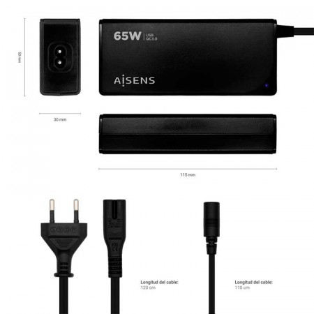 Alimentador automático 65W 9 Conectores + USB-A QC