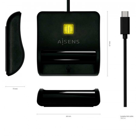 Lector DNI USB-C AISENS ASCR-SN03C-BK
