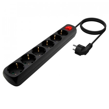 Regleta base múltiple 6 tomas (Negro) 1.5 metros
