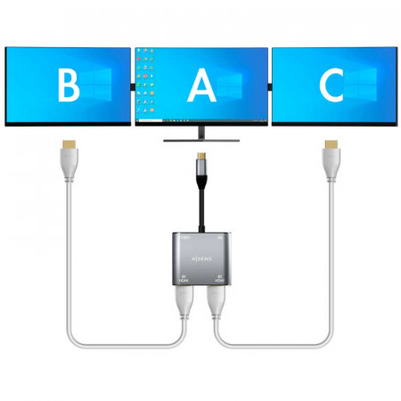 Convertidor de USB-C a 2 HDMI 4K 15cm.