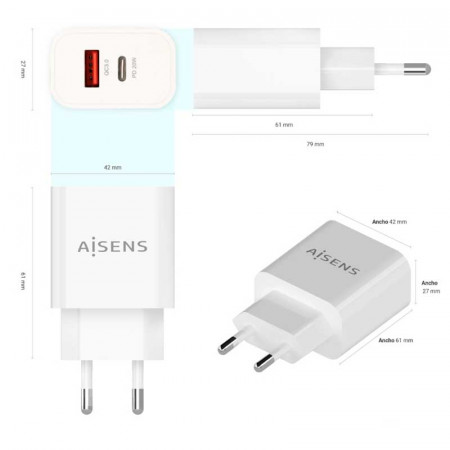 Cargador de pared USB-C + USB-A 3.0 20W