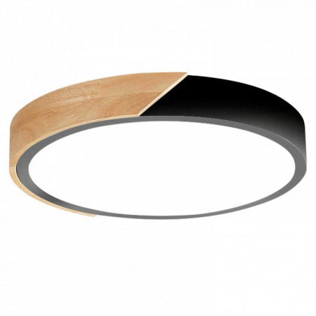 Plafón Led color Negro Madera Redondo 24W