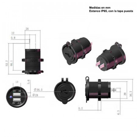 Base de panel 2 x USB-A hembra