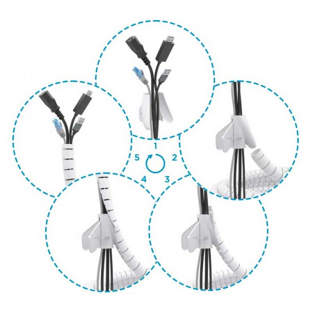 Organizador de Cable en espiral 25mm. Blanco 1M