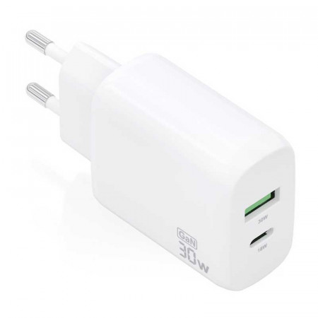 Cargador de pared Gan USB-C y USB-A 3.0 30W