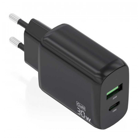 Cargador de pared Gan USB-C y USB-A 3.0 30W