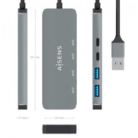HUB USB 3.2 USB-A a 2 USB-C + 2 USB-A