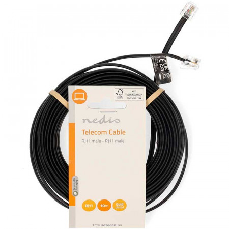 Cable RJ11 Macho a RJ11 Macho 10 metros Negro