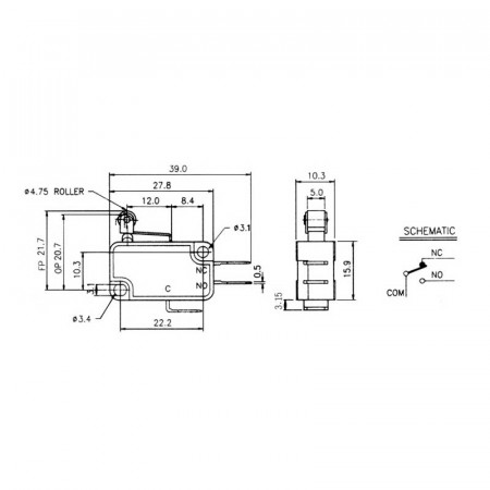 Interruptor final de carrera 5A/250Vac