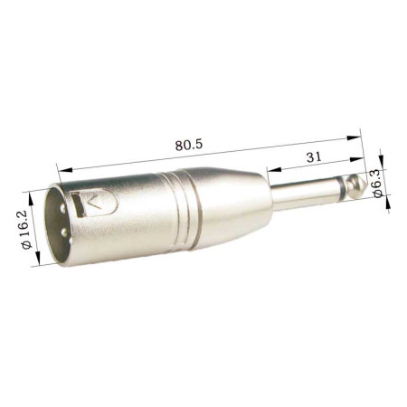 XLR macho 3 PIN - Jack macho 6,3mm. MONO