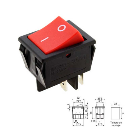Interruptor doble basculante luminoso rojo