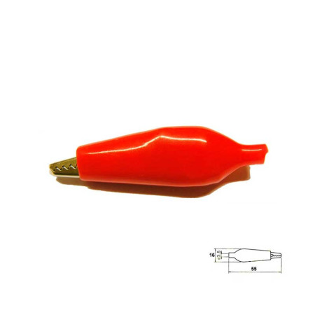 Pinza de cocodrilo aislada roja grande 62mm.