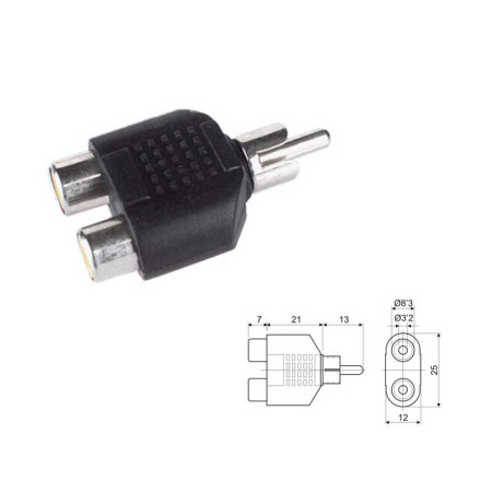 Adaptador 2 RCA hembra a 1 RCA Macho