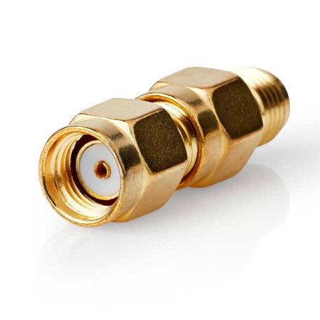 ADAPTADOR SMA-RP MACHO A SMA HEMBRA, DORADO