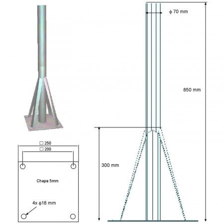 Soporte de suelo para Antenas. Diámetro: 70 mm.