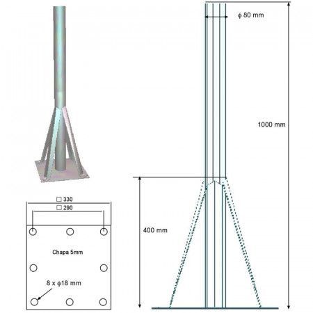 Soporte de suelo para Antena. Diámetro: 80 mm.